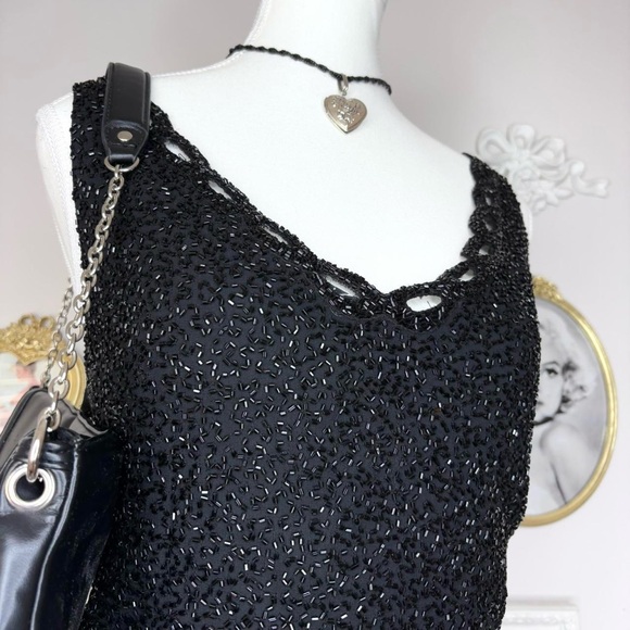 J Kara Black beaded formal Tank Top - Picture 3 of 8